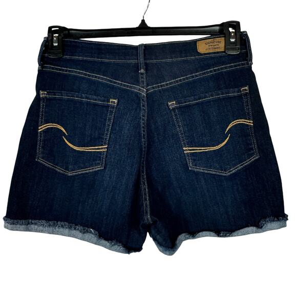Levi’s Signature SZ 10 High-Rise Jean Shorts Distressed Frayed Cuffed Dark Wash - Picture 3 of 8